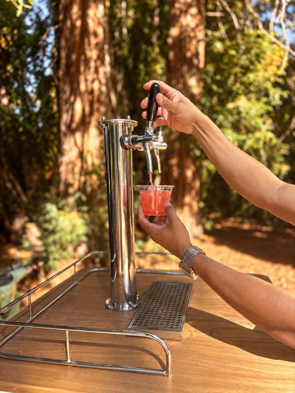 A beverage being poured from the Vespa tap